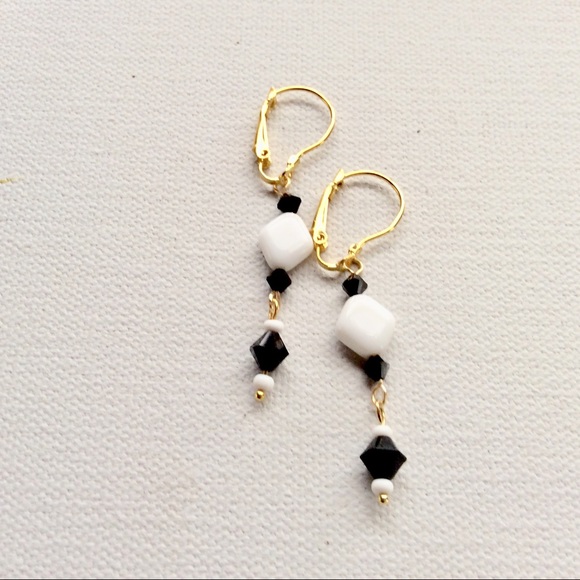 Black & White Dangle Earrings Repurposed Upcycled - Picture 4 of 6